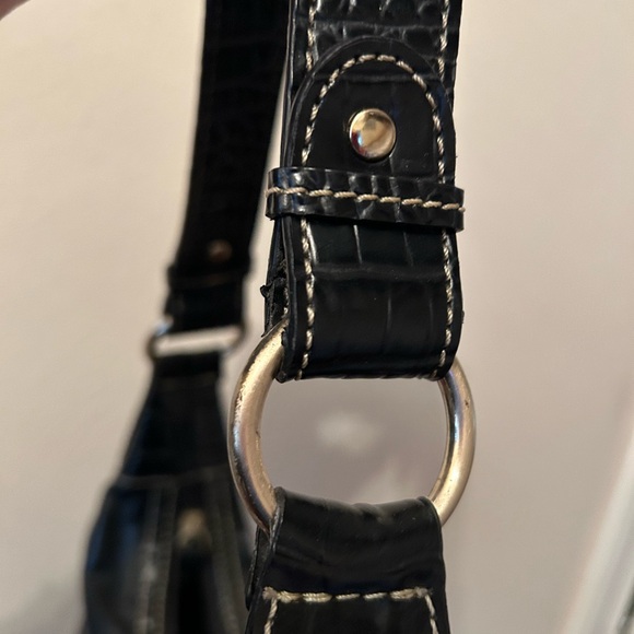 AXCESS by Liz Claiborne vegan black w silver hardware shoulder bag. 9x14” - Picture 3 of 6